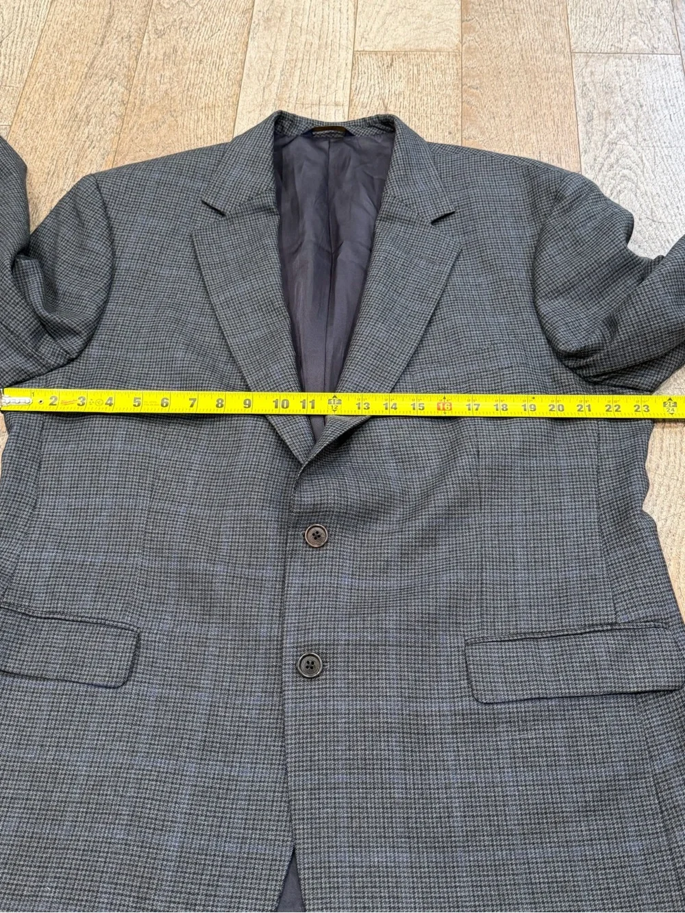 Brooks Brothers Wool Sport Coat Blazer 46R Charcoal Houndstooth Blue Windowpane